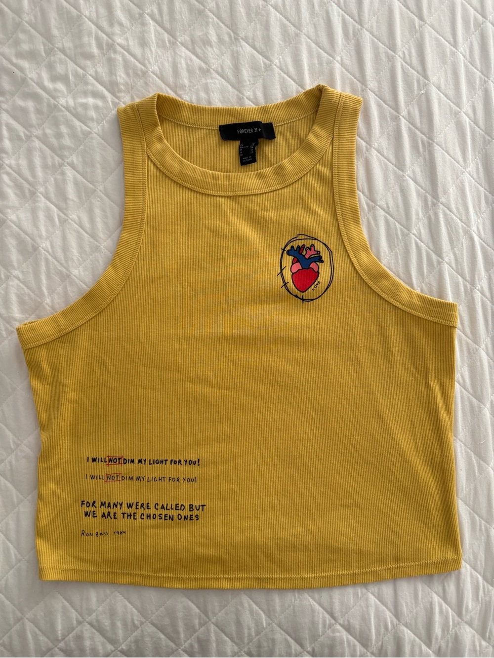 Forever 21 Yellow Ribbed Graphic Tank Top